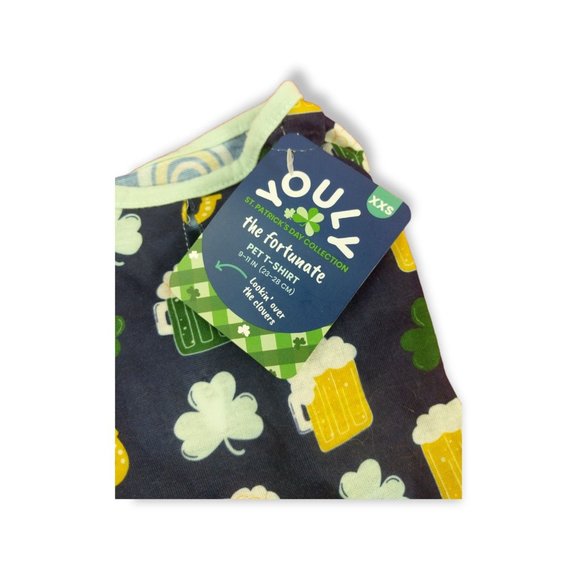 Youly Dog XXS The Fortunate Beer and Clovers T-Shirt New - Picture 3 of 4